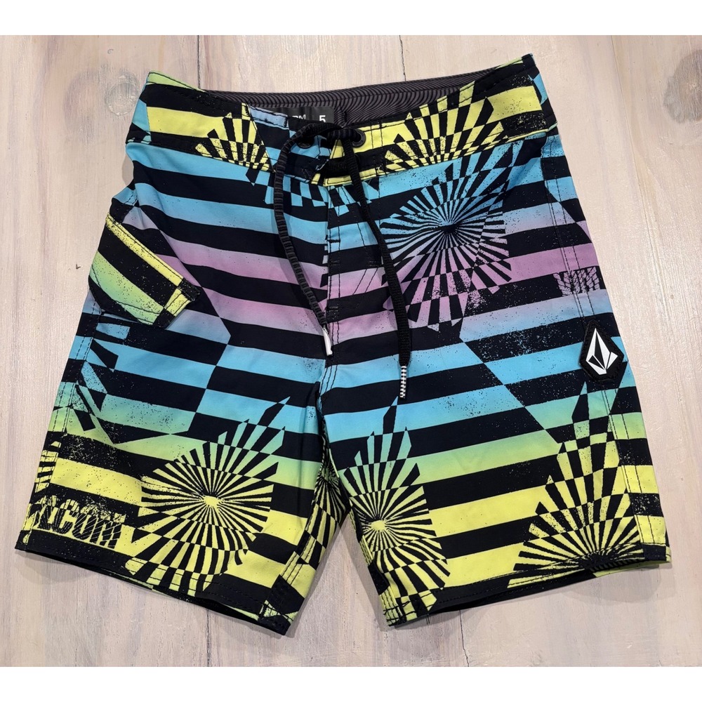 Volcom Mod Stone Stripe Board Shorts Boys 5 Multicolor Mod-Tech Y0812232
